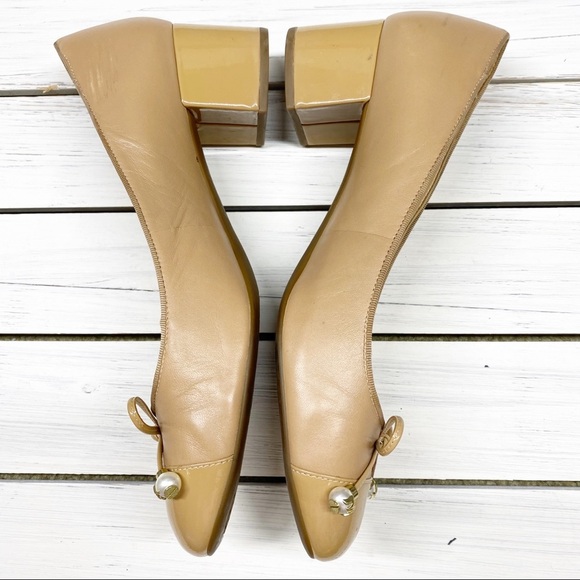 Michael Kors Quilted Nude Beige Patent Leather Ballet Chunky Heel 10 - Picture 9 of 12